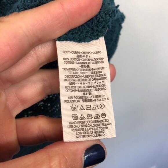 We The Free Thiens Hacci Teal Oversized Top XS Lightweight Textured Knit Raw Hem - Picture 8 of 9